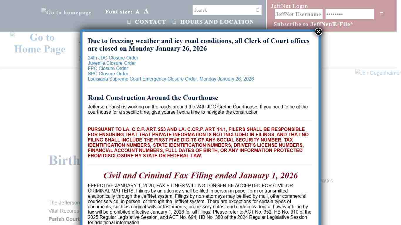 Birth & Death Certificates « Jefferson Parish Clerk of Court