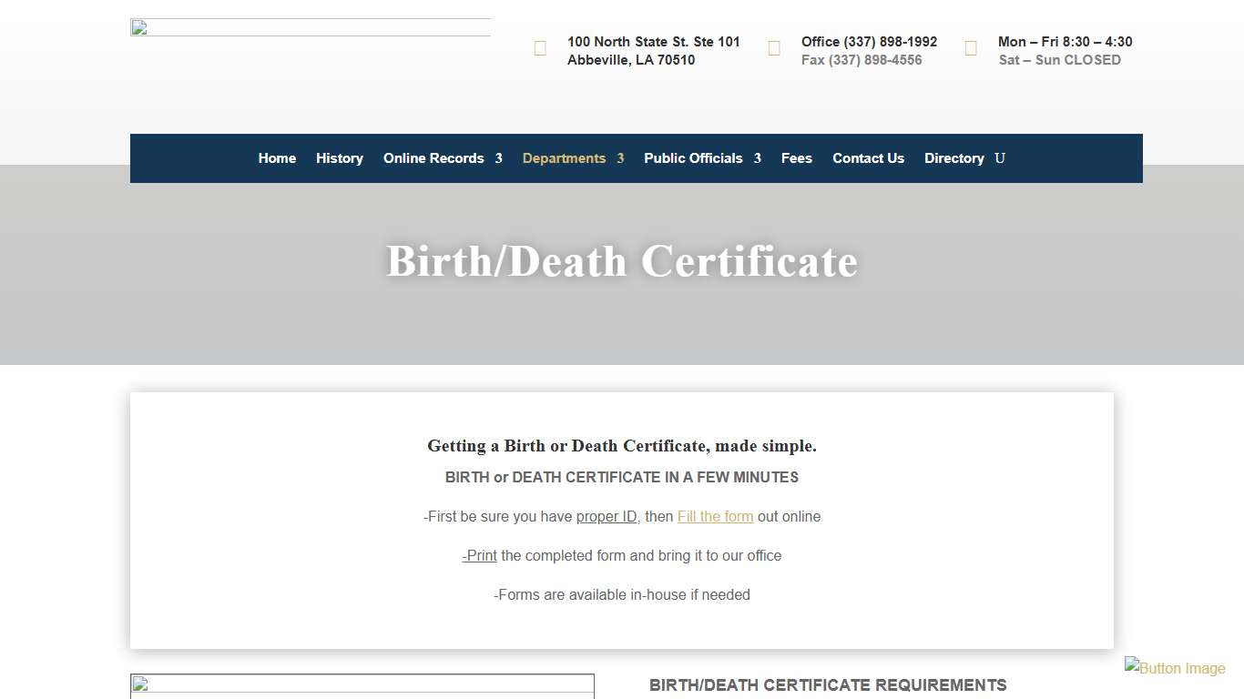 Birth/Death Certificate - Vermilion Clerk of Court