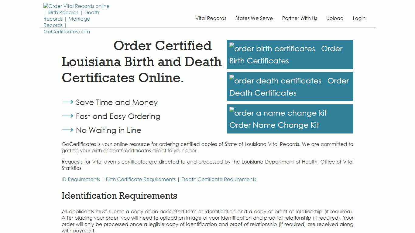 Louisiana Birth Certificates Louisiana Death Certificates GoCertificates.com